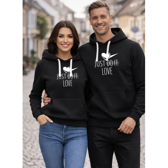 Juodi džemperiai su gobtuvu Just do it (baltas)