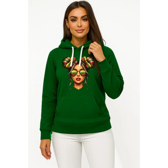 Moteriškas tamsiai žalias džemperis Lietuvaitė su akiniais