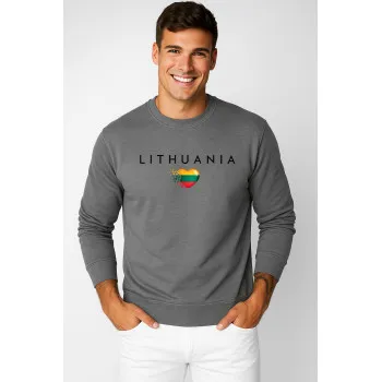 Vyriškas tamsiai pilkas džemperis Lithuania (juoda)