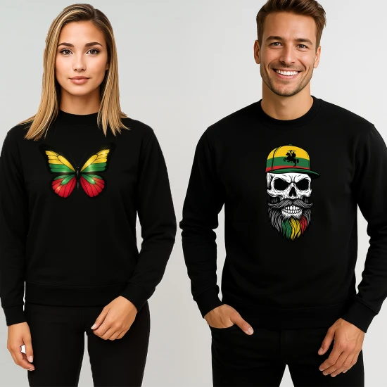 Juodos spalvos džemperių komplektas drugelis-kaukolė su vyčiu Vyriški spaudos komplektai