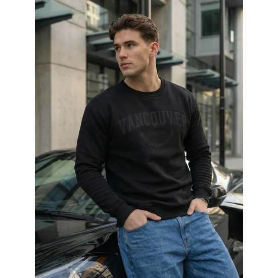 Juodas džemperis be gobtuvo Canada Džemperiai be gobtuvo