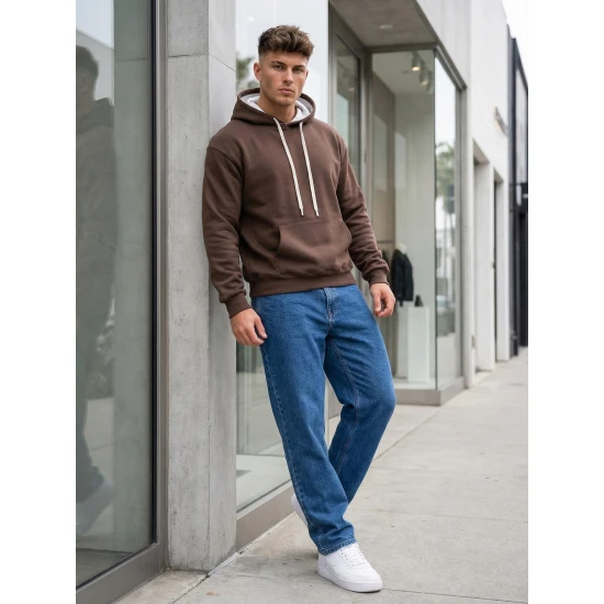 Vyriškas rudas džemperis Ostin Vyriški džemperiai su gobtuvu