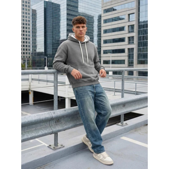 Vyriškas tamsiai pilkas džemperis Ostin Vyriški džemperiai su gobtuvu