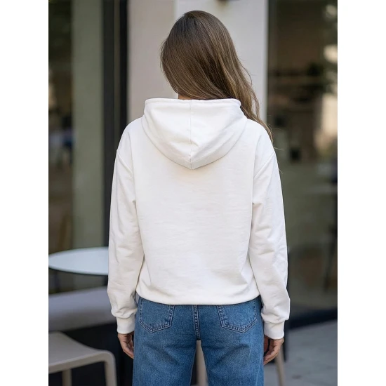 Moteriškas baltas džemperis Today Džemperiai su gobtuvu