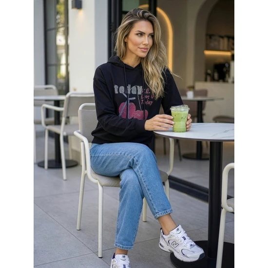 Moteriškas juodas džemperis Today Džemperiai su gobtuvu