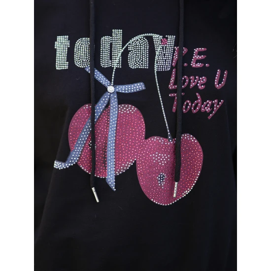 Moteriškas juodas džemperis Today Džemperiai su gobtuvu