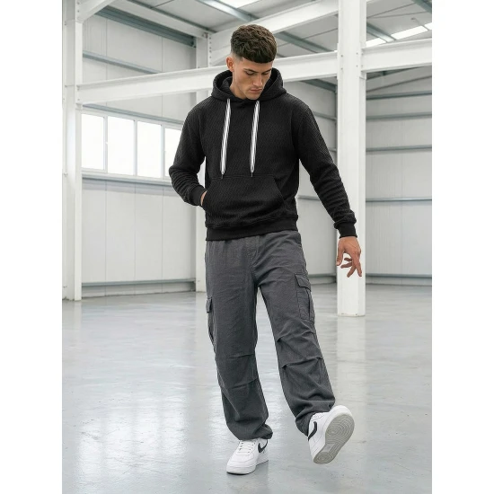 Vyriškas juodas džemperis su gobtuvu Carla Džemperiai su gobtuvu