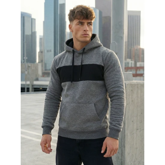 Tamsiai pilkas džemperis su gobtuvu City Džemperiai su gobtuvu