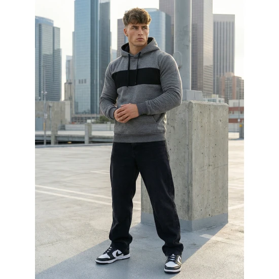 Tamsiai pilkas džemperis su gobtuvu City Džemperiai su gobtuvu