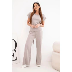 Moteriškas rusvas komplektas plačiomis kelnėmis Floren