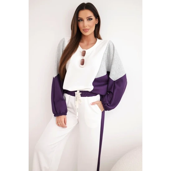 Moteriškas dviejų spalvų laisvalaikio komplektas su violetiniu intarpu Gabi Moteriški komplektai