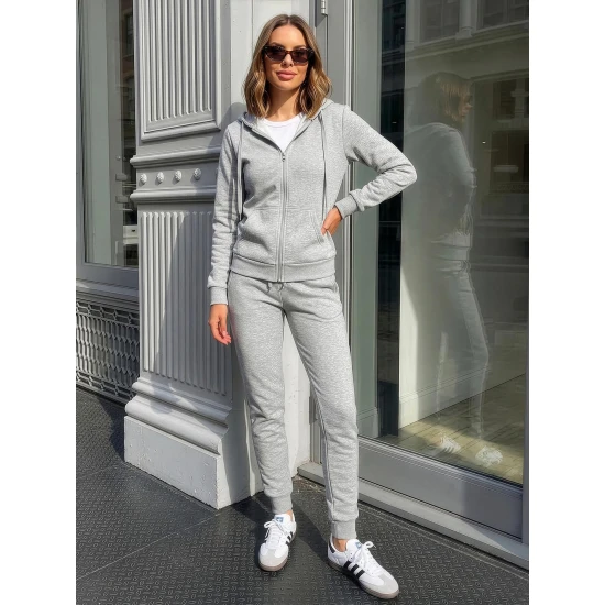 Pilkas moteriškas komplektas su gobtuvu Kornel Moteriški komplektai