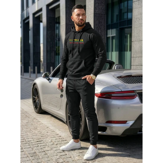 Vyriškas juodas komplektas su gobtuvu Lietuva Vyriški spaudos komplektai