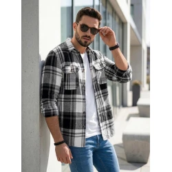 Vyriški balti/juodi flaneliniai marškiniai Cory