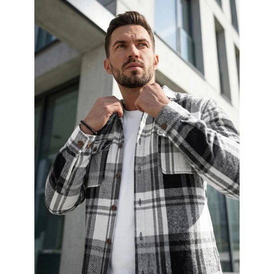 Vyriški balti/juodi flaneliniai marškiniai Cory Marškiniai