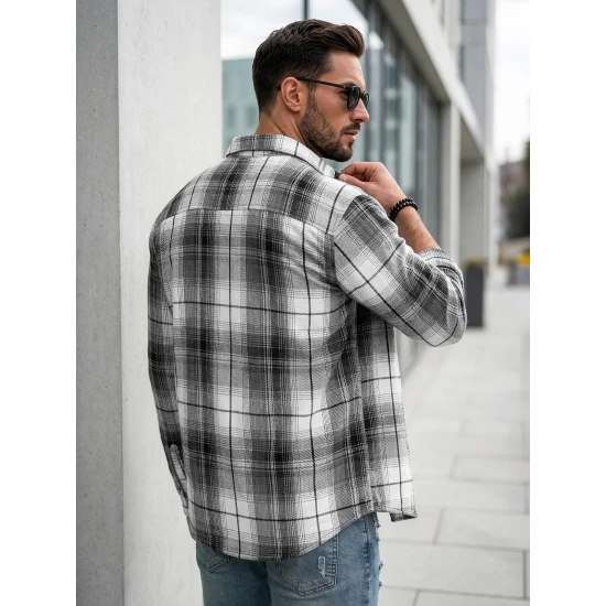 Vyriški balti/juodi flaneliniai marškiniai Cory Marškiniai