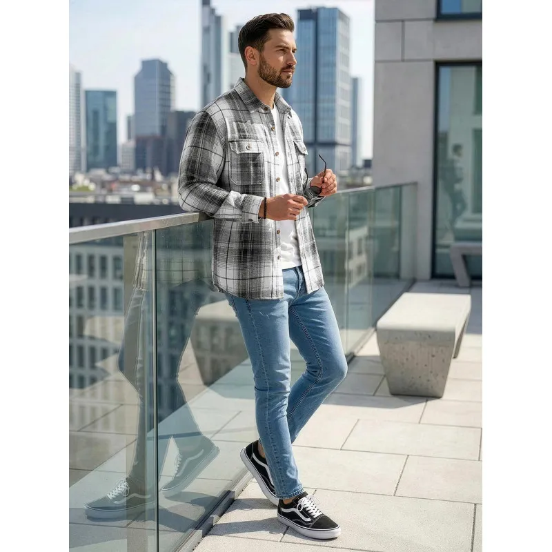 Vyriški juodi/balti flaneliniai marškiniai Cory Marškiniai