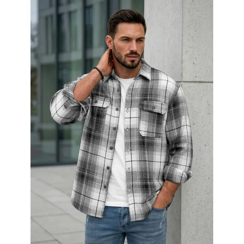 Vyriški juodi/balti flaneliniai marškiniai Cory Marškiniai