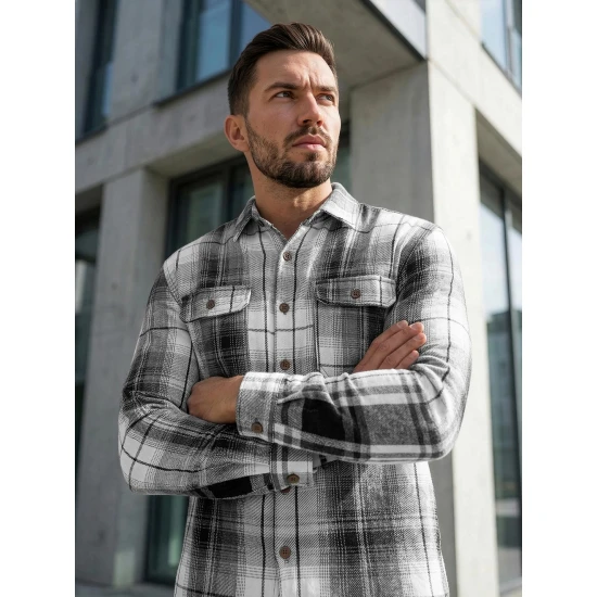 Vyriški balti/juodi flaneliniai marškiniai Cory Marškiniai