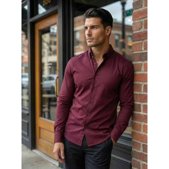 Vyriški bordo marškiniai Top Marškiniai