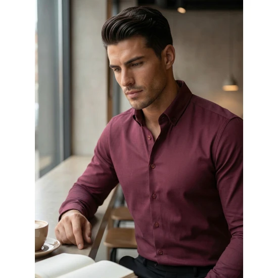 Vyriški bordo marškiniai Top Marškiniai