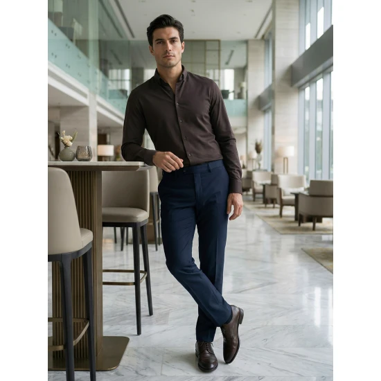 Vyriški tamsiai rudi marškiniai Top Marškiniai