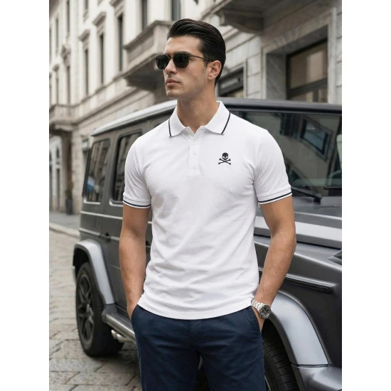 Vyriški balti polo marškinėliai Skull POLO marškinėliai