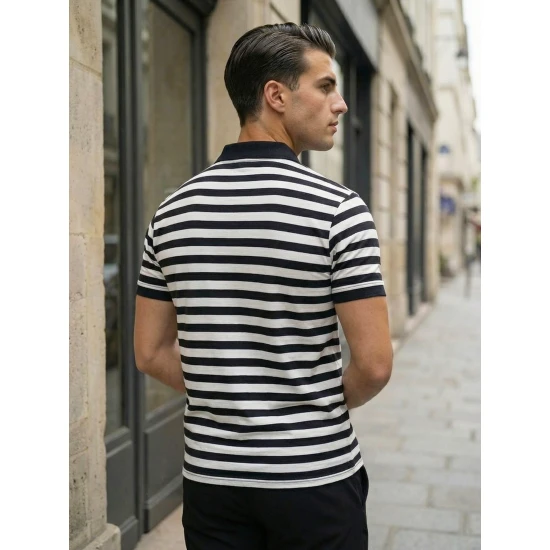 Vyriški dryžuoti juodi polo marškinėliai Captain POLO marškinėliai