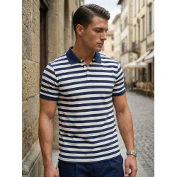 Vyriški dryžuoti mėlyni polo marškinėliai Captain