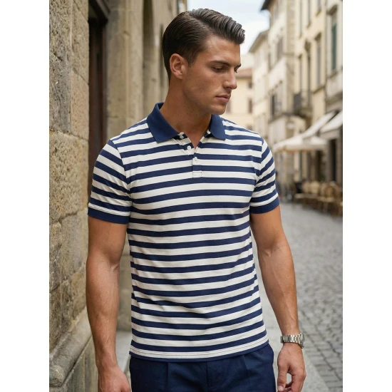 Vyriški dryžuoti mėlyni polo marškinėliai Captain POLO marškinėliai