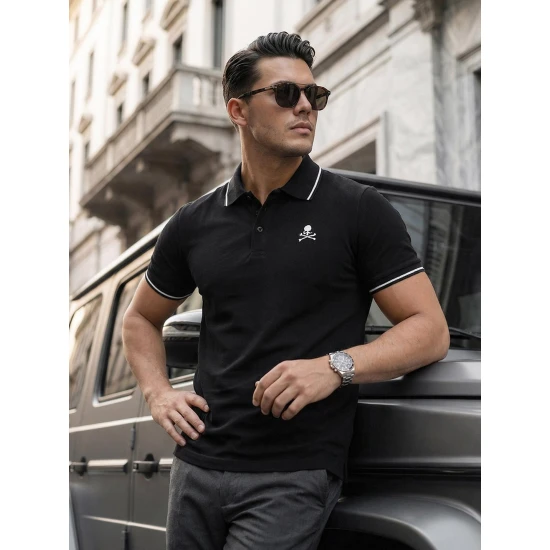 Vyriški juodi polo marškinėliai Skull POLO marškinėliai