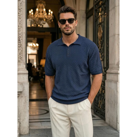 Vyriški tamsiai mėlyni polo marškinėliai Style POLO marškinėliai