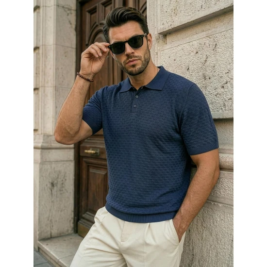 Vyriški tamsiai mėlyni polo marškinėliai Style POLO marškinėliai