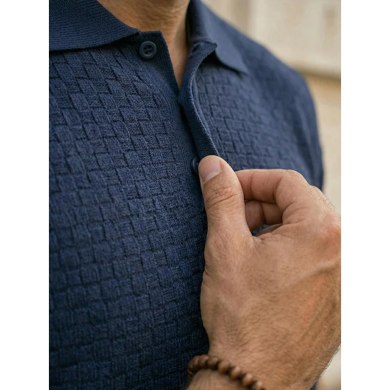 Vyriški tamsiai mėlyni polo marškinėliai Style POLO marškinėliai