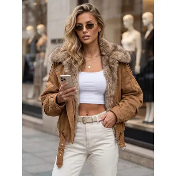 Women’s brown jacket with fur trim by Hill