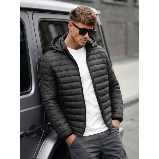 Vyriška pereinamojo sezono dygsniuotra juoda striukė Adam Vyriškos Striukės ir Paltai