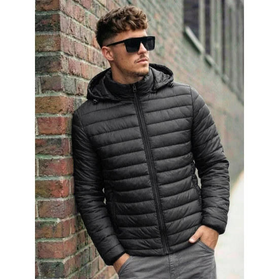 Vyriška pereinamojo sezono dygsniuotra juoda striukė Adam Vyriškos Striukės ir Paltai