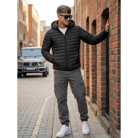 Vyriška pereinamojo sezono dygsniuotra juoda striukė Adam Vyriškos Striukės ir Paltai