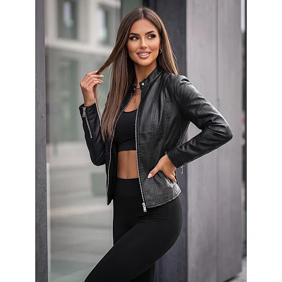 Moteriška juoda odinė striukė Gift