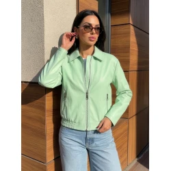 Damska skórzana kurtka w kolorze miętowym „Jase”