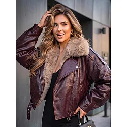 Moteriška žieminė bordo odinė striukė Winter