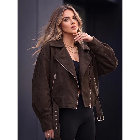 Loren Women's Dark Brown Winter Jacket with Fur Trim