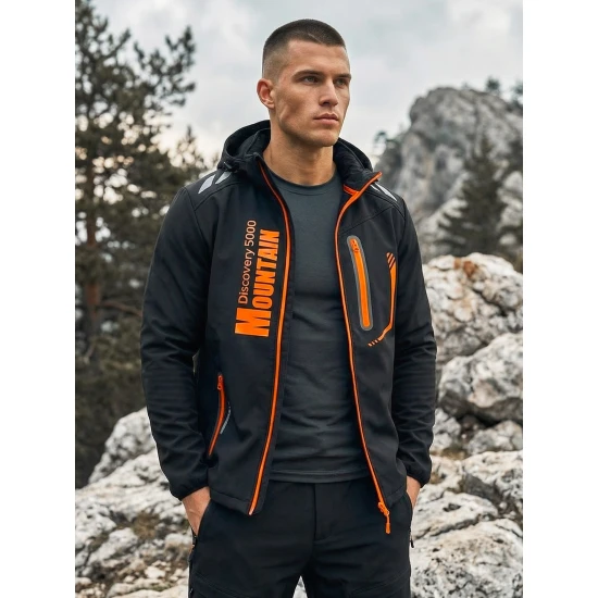 Juoda vyriška striukė su oranžinėmis detalėmis Ero Vyriškos Striukės ir Paltai