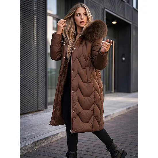 Žieminė ilga moteriška ruda striukė Klein Moteriškos striukės