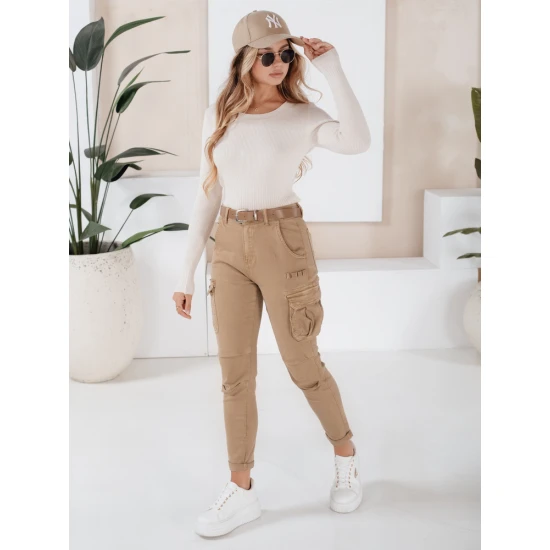 Moteriškos rudos spalvos kelnės Cargo