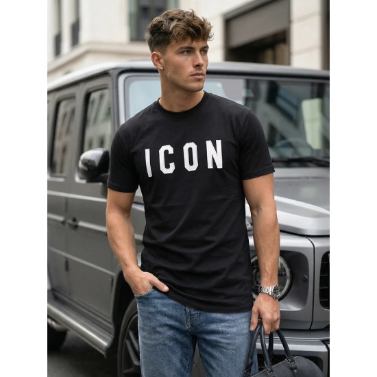 Vyriški juodi marškinėliai Icon Marškinėliai su užrašais