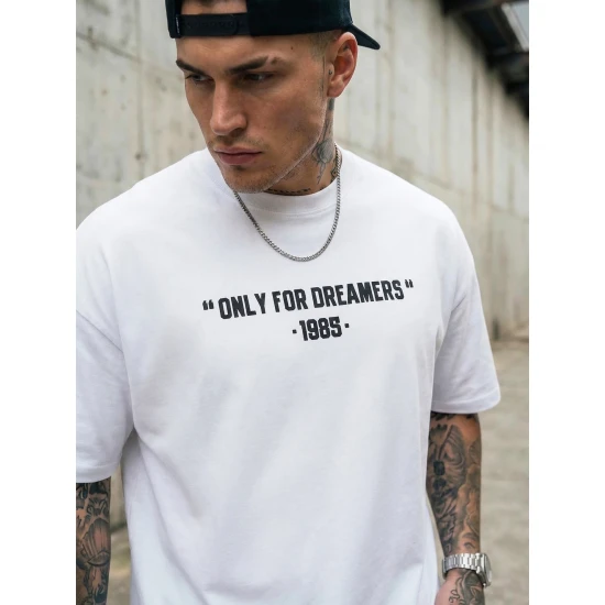 Vyriški balti oversize marškinėliai Dreamers Marškinėliai su užrašais