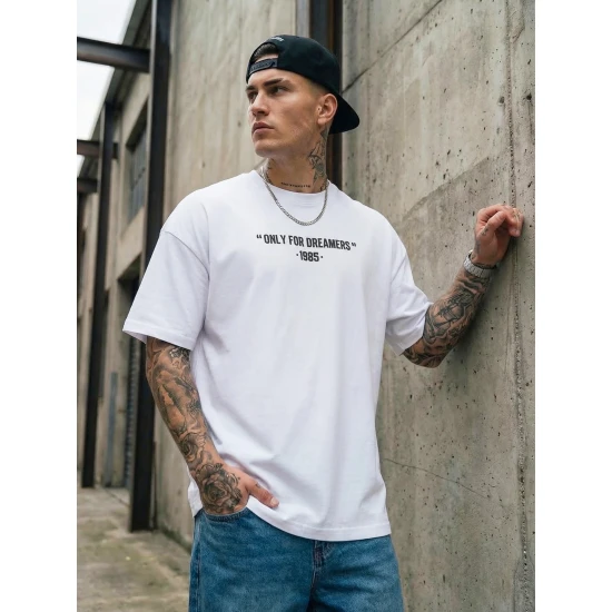 Vyriški balti oversize marškinėliai Dreamers Marškinėliai su užrašais