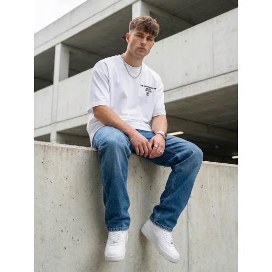 Vyriški balti oversize marškinėliai Jevin Marškinėliai su užrašais