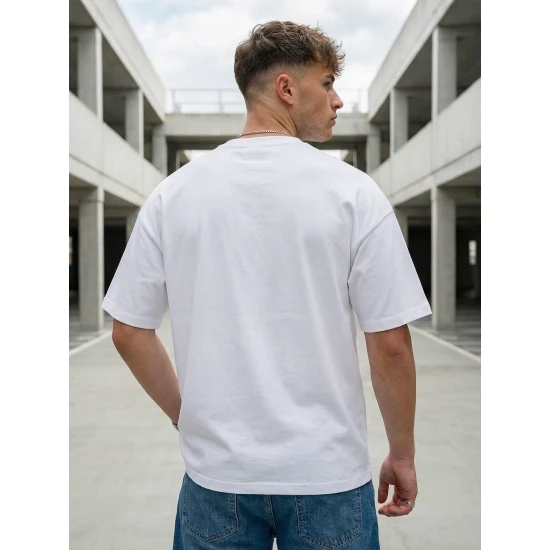 Vyriški balti oversize marškinėliai Jevin Marškinėliai su užrašais